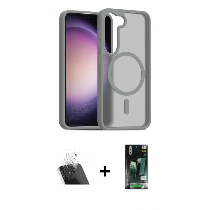 MARSİLYAN™- Galaxy S23 Kılıf Siluet Minimal Prime - Siyah 360 Mat Full Body Arka Koruyucu + Kamera Lens Koruma Cam - SF