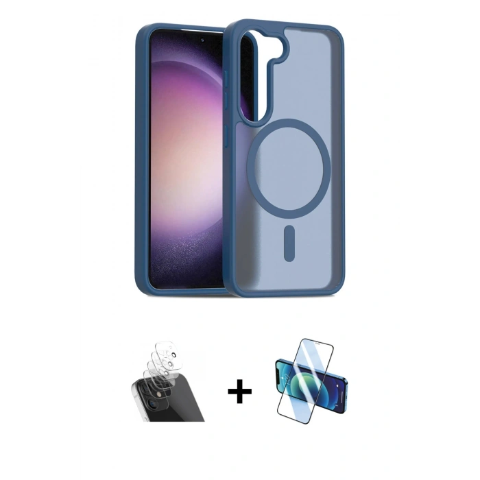 MARSİLYAN™- Galaxy S23 Kılıf Siluet Minimal Prime - Siyah 3D Antistatik Seramik Nano Ekran Koruyucu + Kamera Lens Koruma Cam - SF