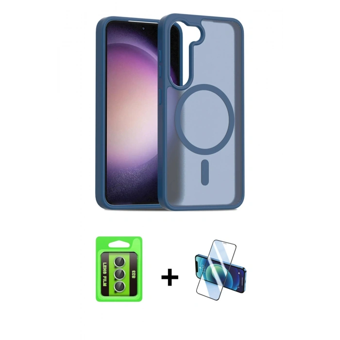 MARSİLYAN™- Galaxy S23 Kılıf Siluet Minimal Prime - Siyah 3D Antistatik Seramik Nano Ekran Koruyucu + Raze Metal Kamera Lens - YL