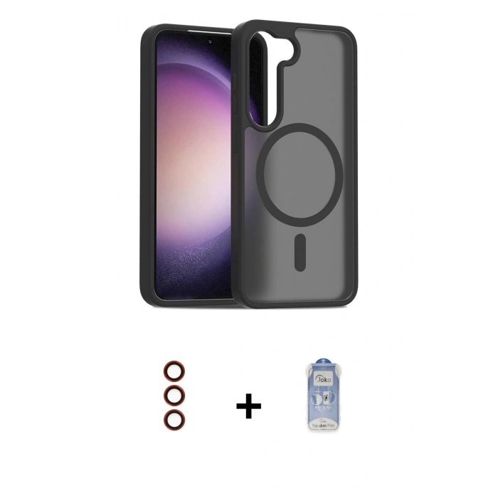 MARSİLYAN™- Galaxy S23 Kılıf Siluet Minimal Prime - Siyah Joko Magic 5D Cam + Metal Kamera Lens - KI