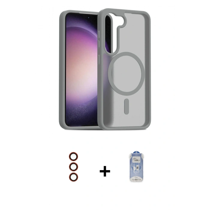 MARSİLYAN™- Galaxy S23 Kılıf Siluet Minimal Prime - Siyah Joko Magic 5D Cam + Metal Kamera Lens - KI