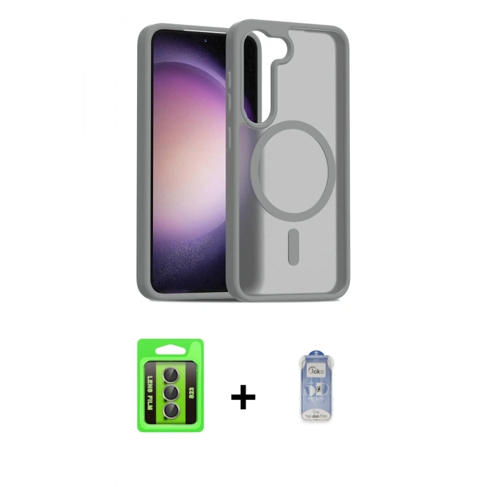 MARSİLYAN™- Galaxy S23 Kılıf Siluet Minimal Prime - Siyah Joko Magic 5D Cam + Raze Metal Kamera Lens - GI