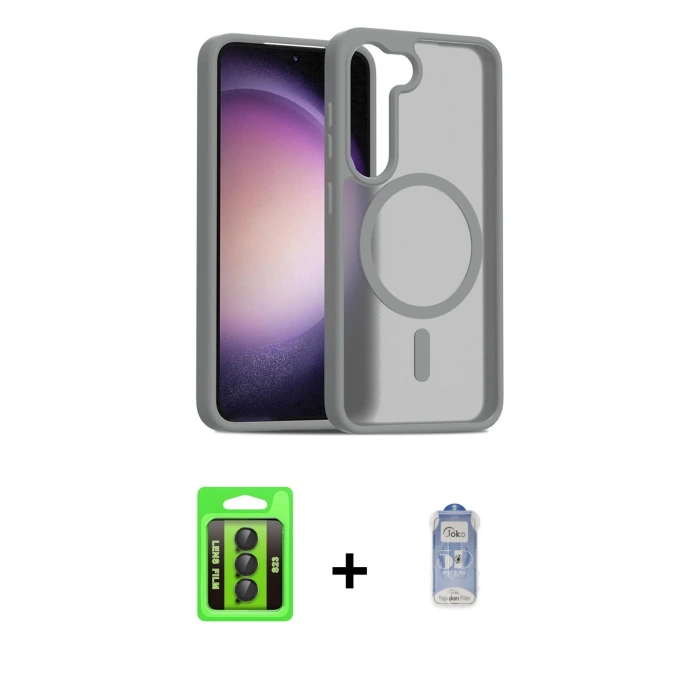 MARSİLYAN™- Galaxy S23 Kılıf Siluet Minimal Prime - Siyah Joko Magic 5D Cam + Raze Metal Kamera Lens - SH