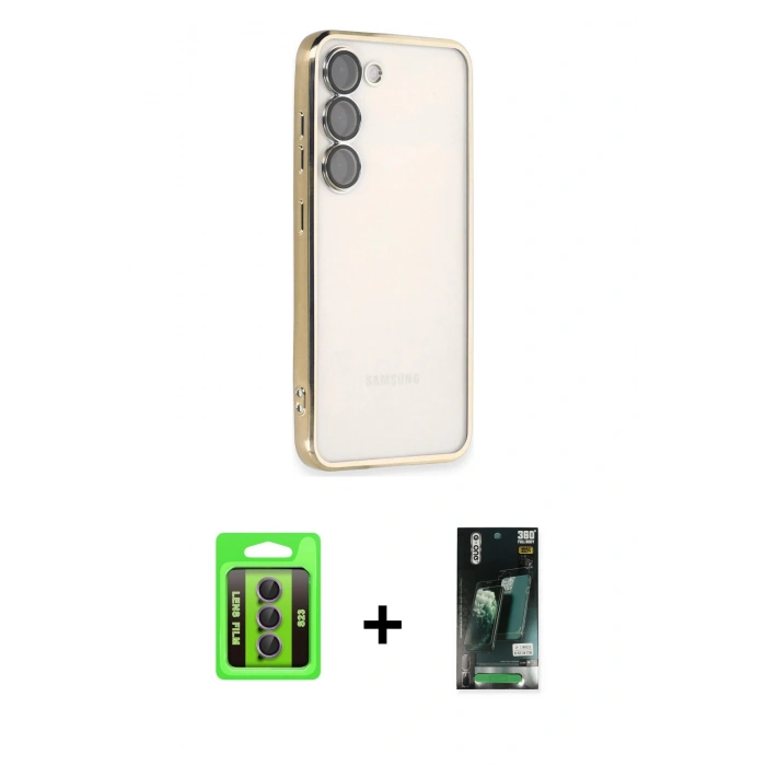 MARSİLYAN™- Galaxy S23 Kılıf Vadi Minimal - Şeffaf 360 Full Body Arka Koruyucu + Raze Metal Kamera Lens - MR