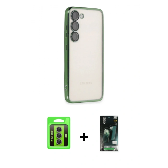 MARSİLYAN™- Galaxy S23 Kılıf Vadi Minimal - Şeffaf 360 Full Body Arka Koruyucu + Raze Metal Kamera Lens - MR