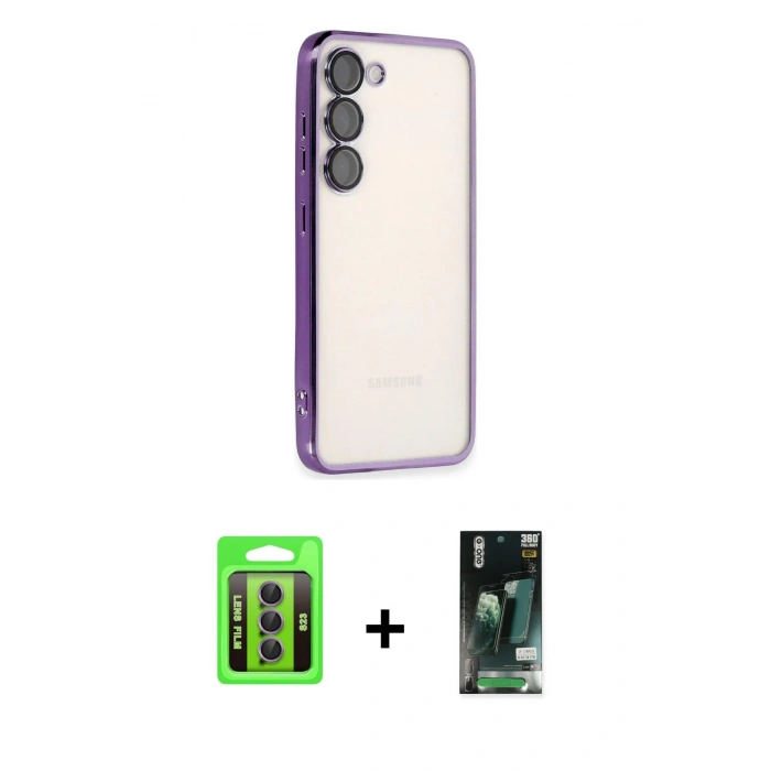 MARSİLYAN™- Galaxy S23 Kılıf Vadi Minimal - Şeffaf 360 Full Body Arka Koruyucu + Raze Metal Kamera Lens - MR