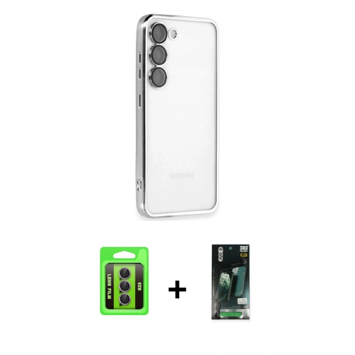 MARSİLYAN™- Galaxy S23 Kılıf Vadi Minimal - Şeffaf 360 Full Body Arka Koruyucu + Raze Metal Kamera Lens - MR