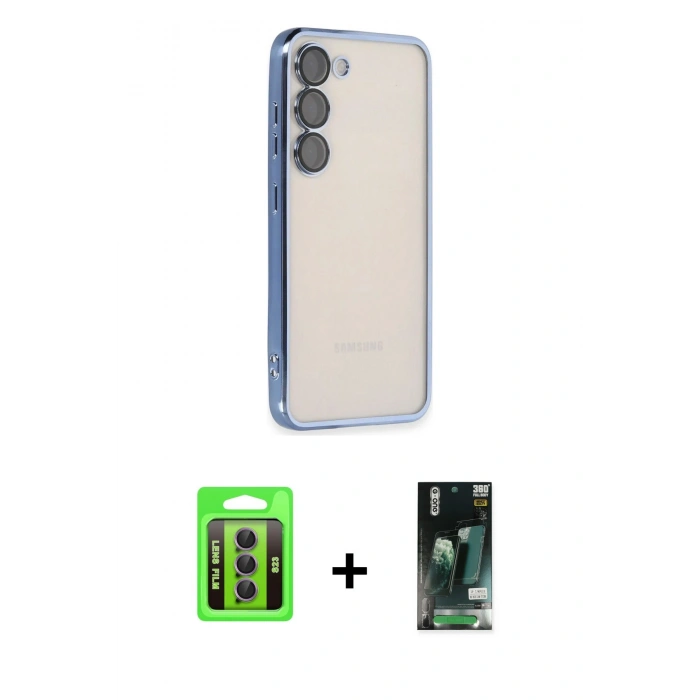 MARSİLYAN™- Galaxy S23 Kılıf Vadi Minimal - Şeffaf 360 Full Body Arka Koruyucu + Raze Metal Kamera Lens - MR
