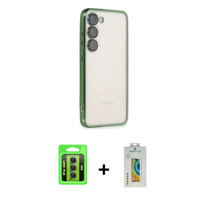 MARSİLYAN™- Galaxy S23 Kılıf Vadi Minimal - Şeffaf Polymer Nano Ekran Koruyucu + Raze Metal Kamera Lens - MR