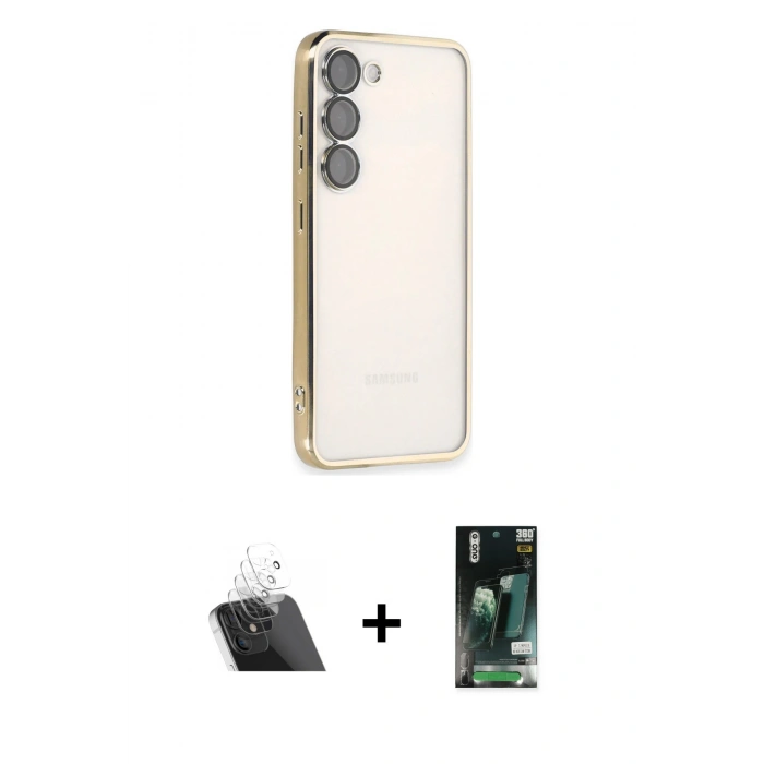 MARSİLYAN™- Galaxy S23 Kılıf Vadi Minimal - Siyah 360 Mat Full Body Arka Koruyucu + Kamera Lens Koruma Cam - SF