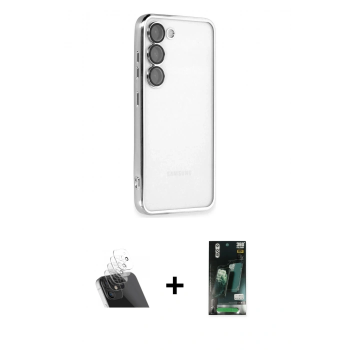 MARSİLYAN™- Galaxy S23 Kılıf Vadi Minimal - Siyah 360 Mat Full Body Arka Koruyucu + Kamera Lens Koruma Cam - SF