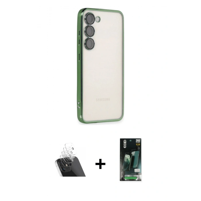 MARSİLYAN™- Galaxy S23 Kılıf Vadi Minimal - Siyah 360 Mat Full Body Arka Koruyucu + Kamera Lens Koruma Cam - SF