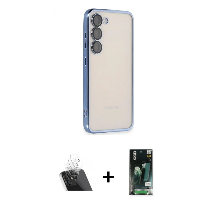 MARSİLYAN™- Galaxy S23 Kılıf Vadi Minimal - Siyah 360 Mat Full Body Arka Koruyucu + Kamera Lens Koruma Cam - SF
