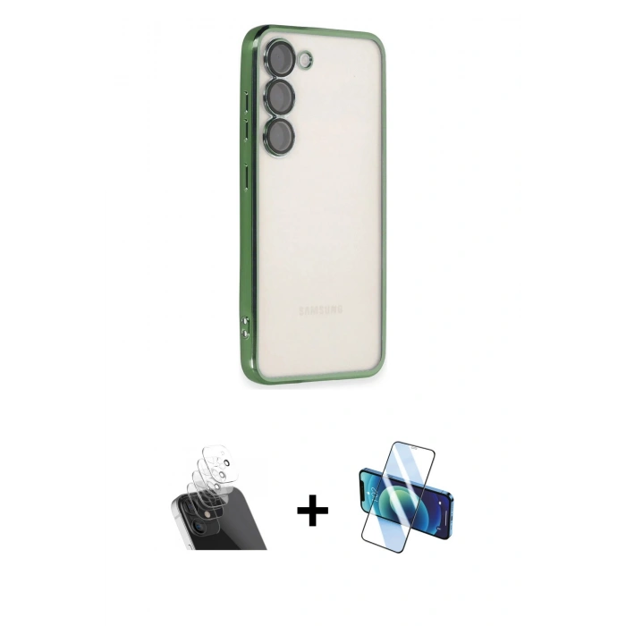 MARSİLYAN™- Galaxy S23 Kılıf Vadi Minimal - Siyah 3D Antistatik Cam Ekran Koruyucu + Kamera Lens Koruma Cam - SF