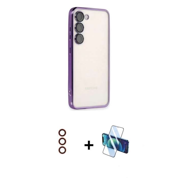 MARSİLYAN™- Galaxy S23 Kılıf Vadi Minimal - Siyah 3D Antistatik Seramik Nano Ekran Koruyucu + Metal Kamera Lens - KI