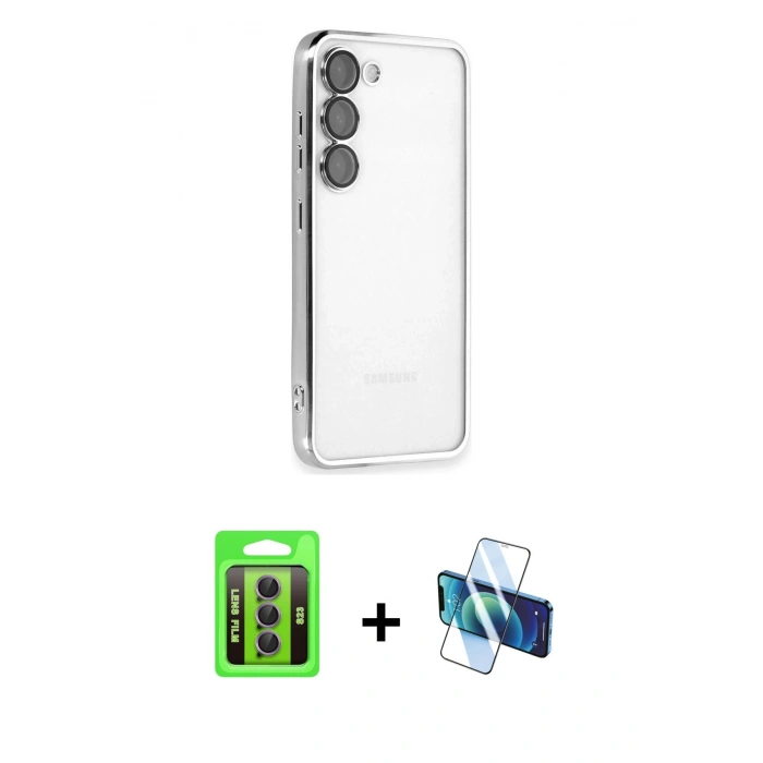 MARSİLYAN™- Galaxy S23 Kılıf Vadi Minimal - Siyah 3D Antistatik Seramik Nano Ekran Koruyucu + Raze Metal Kamera Lens - MR