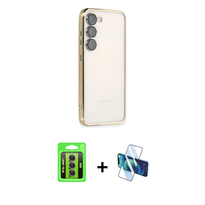 MARSİLYAN™- Galaxy S23 Kılıf Vadi Minimal - Siyah 3D Antistatik Seramik Nano Ekran Koruyucu + Raze Metal Kamera Lens - MR