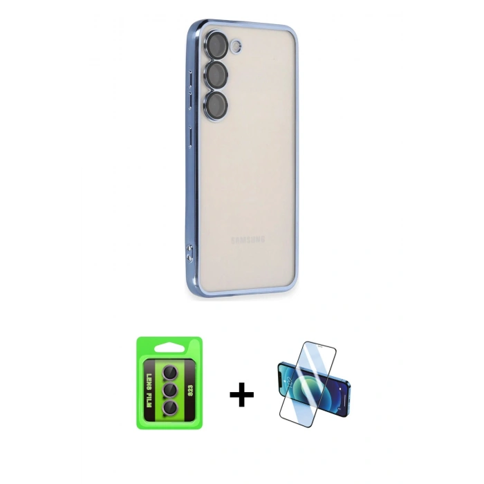 MARSİLYAN™- Galaxy S23 Kılıf Vadi Minimal - Siyah 3D Antistatik Seramik Nano Ekran Koruyucu + Raze Metal Kamera Lens - MR