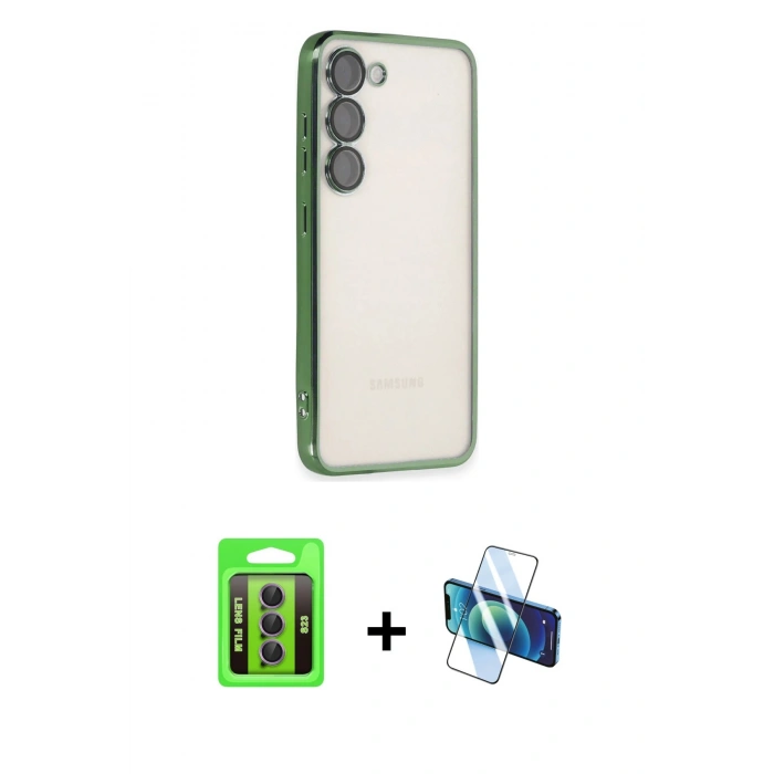 MARSİLYAN™- Galaxy S23 Kılıf Vadi Minimal - Siyah 3D Antistatik Seramik Nano Ekran Koruyucu + Raze Metal Kamera Lens - MR