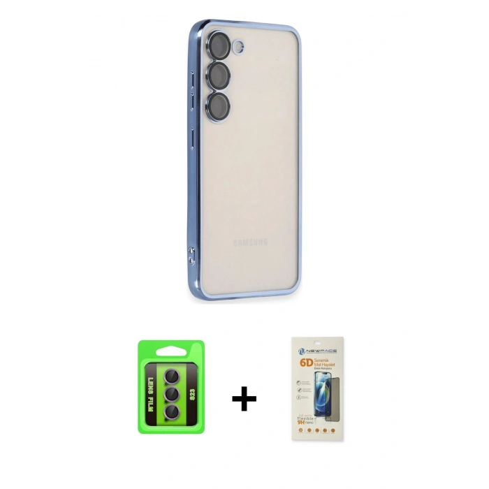 MARSİLYAN™- Galaxy S23 Kılıf Vadi Minimal - Siyah 6D Mat Seramik Hayalet Nano Ekran Koruyucu + Raze Metal Kamera Lens - MR