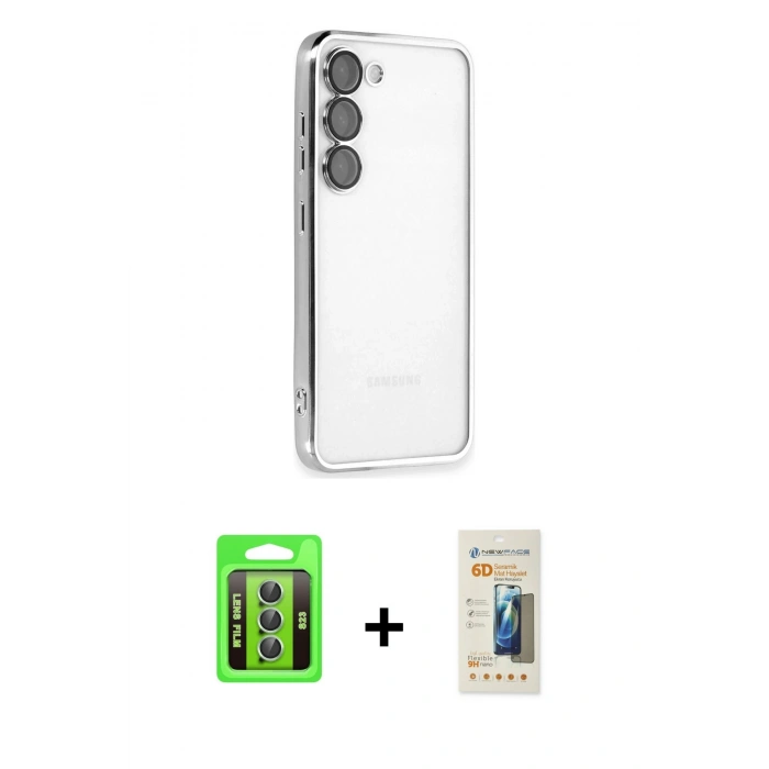 MARSİLYAN™- Galaxy S23 Kılıf Vadi Minimal - Siyah 6D Mat Seramik Hayalet Nano Ekran Koruyucu + Raze Metal Kamera Lens - YL