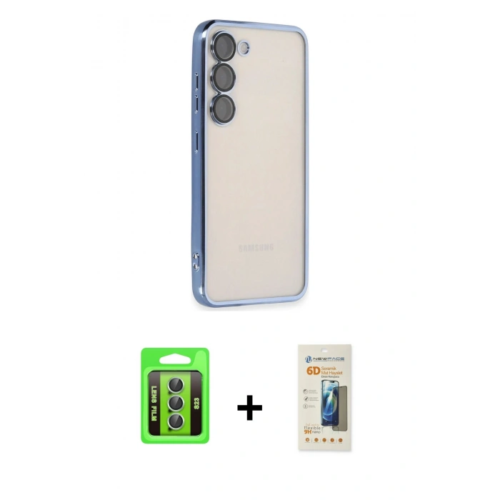 MARSİLYAN™- Galaxy S23 Kılıf Vadi Minimal - Siyah 6D Mat Seramik Hayalet Nano Ekran Koruyucu + Raze Metal Kamera Lens - YL