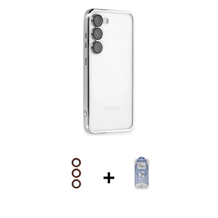 MARSİLYAN™- Galaxy S23 Kılıf Vadi Minimal - Siyah Joko Magic 5D Cam + Metal Kamera Lens - KI