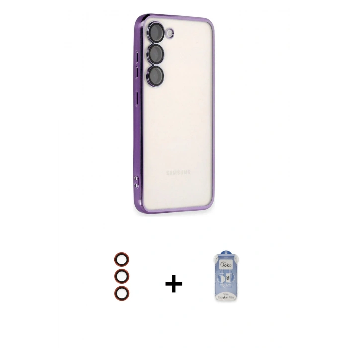 MARSİLYAN™- Galaxy S23 Kılıf Vadi Minimal - Siyah Joko Magic 5D Cam + Metal Kamera Lens - KI