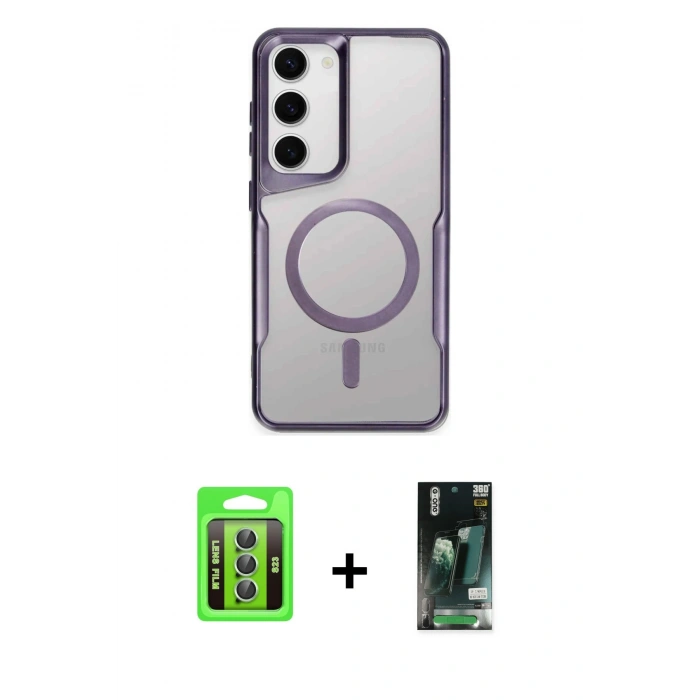 MARSİLYAN™- Galaxy S23 Kılıf Yadigar Klasik Özel Seri - Şeffaf 360 Full Body Arka Koruyucu + Raze Metal Kamera Lens - YL