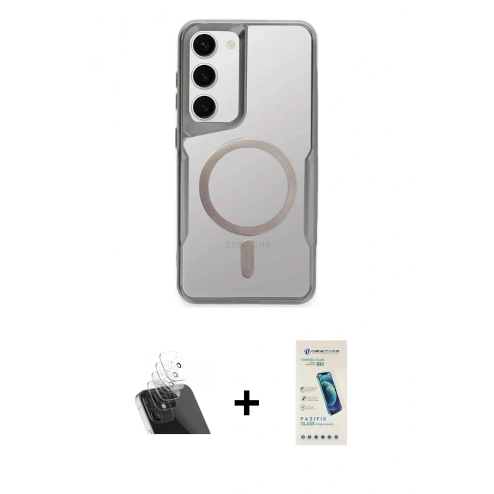 MARSİLYAN™- Galaxy S23 Kılıf Yadigar Klasik Özel Seri - Şeffaf Pasifik Cam Ekran Koruyucu + Kamera Lens Koruma Cam - SF
