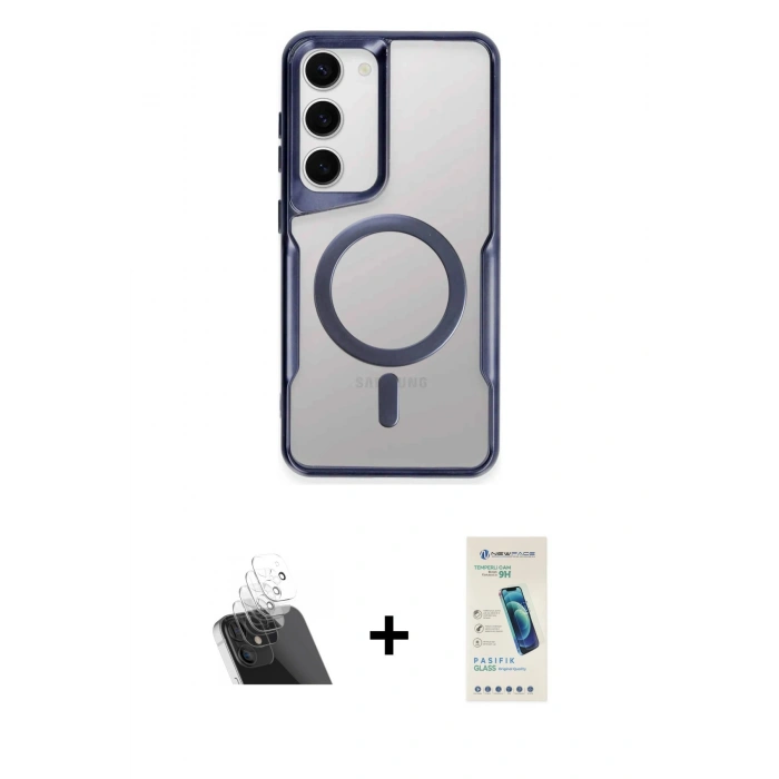 MARSİLYAN™- Galaxy S23 Kılıf Yadigar Klasik Özel Seri - Şeffaf Pasifik Cam Ekran Koruyucu + Kamera Lens Koruma Cam - SF