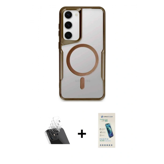 MARSİLYAN™- Galaxy S23 Kılıf Yadigar Klasik Özel Seri - Şeffaf Pasifik Cam Ekran Koruyucu + Kamera Lens Koruma Cam - SF