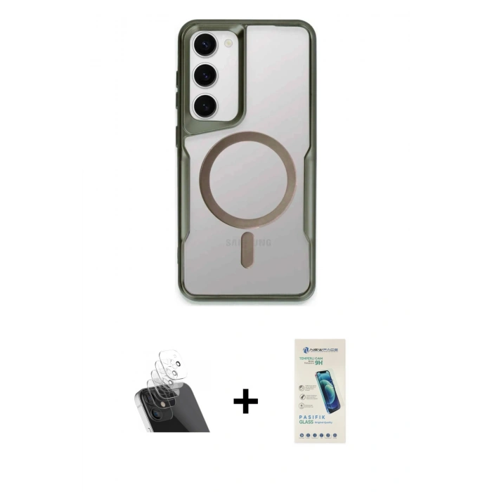 MARSİLYAN™- Galaxy S23 Kılıf Yadigar Klasik Özel Seri - Şeffaf Pasifik Cam Ekran Koruyucu + Kamera Lens Koruma Cam - SF
