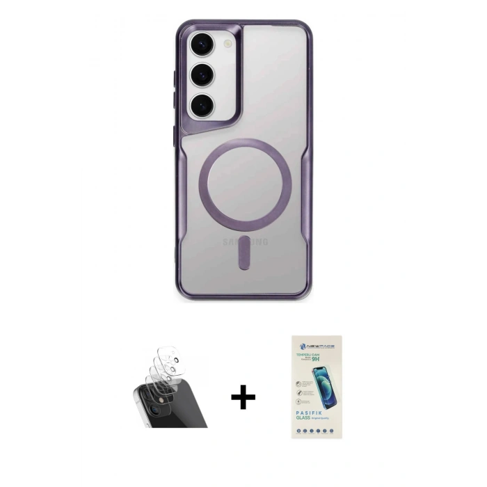 MARSİLYAN™- Galaxy S23 Kılıf Yadigar Klasik Özel Seri - Şeffaf Pasifik Cam Ekran Koruyucu + Kamera Lens Koruma Cam - SF