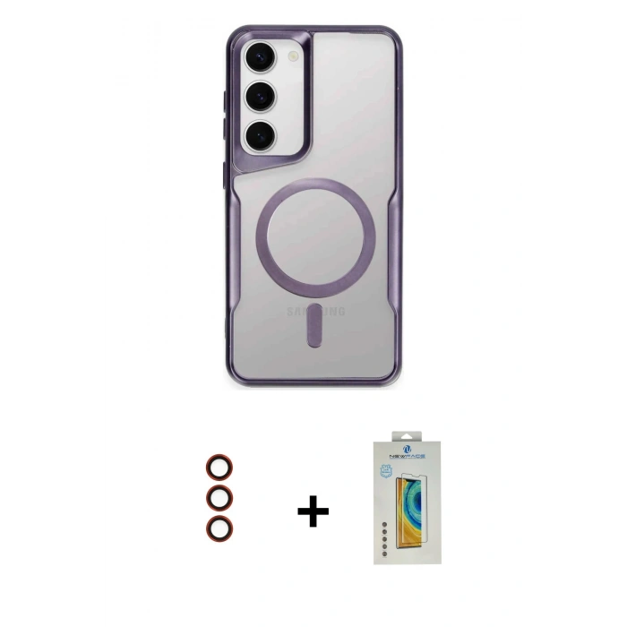 MARSİLYAN™- Galaxy S23 Kılıf Yadigar Klasik Özel Seri - Şeffaf Polymer Nano Ekran Koruyucu + Metal Kamera Lens - KI