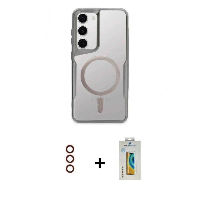 MARSİLYAN™- Galaxy S23 Kılıf Yadigar Klasik Özel Seri - Şeffaf Polymer Nano Ekran Koruyucu + Metal Kamera Lens - KI