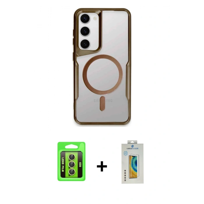 MARSİLYAN™- Galaxy S23 Kılıf Yadigar Klasik Özel Seri - Şeffaf Polymer Nano Ekran Koruyucu + Raze Metal Kamera Lens - SI
