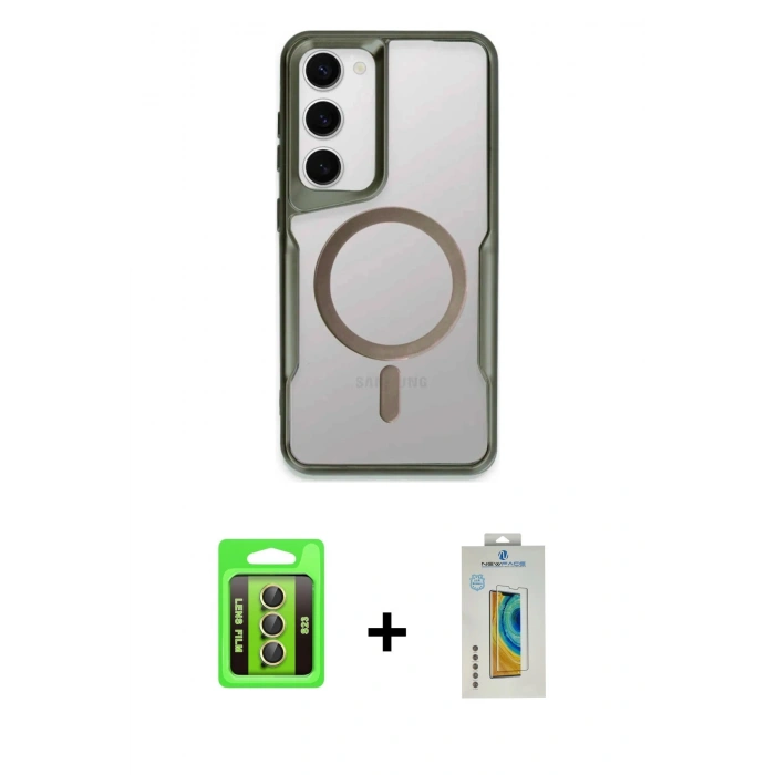 MARSİLYAN™- Galaxy S23 Kılıf Yadigar Klasik Özel Seri - Şeffaf Polymer Nano Ekran Koruyucu + Raze Metal Kamera Lens - SI