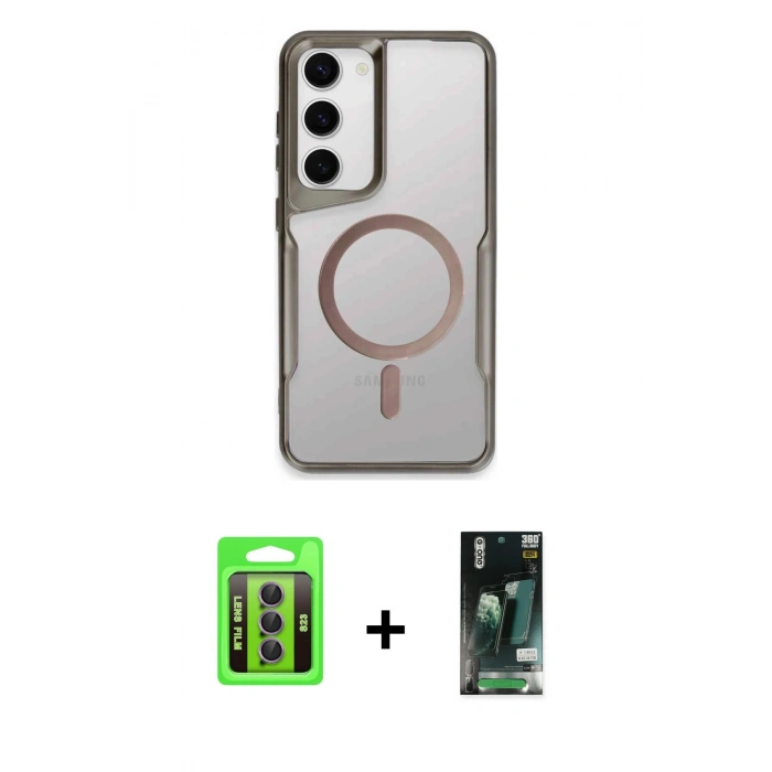 MARSİLYAN™- Galaxy S23 Kılıf Yadigar Klasik Özel Seri - Siyah 360 Mat Full Body Arka Koruyucu + Raze Metal Kamera Lens - MR