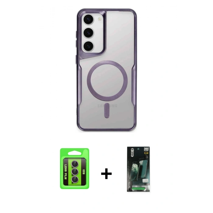 MARSİLYAN™- Galaxy S23 Kılıf Yadigar Klasik Özel Seri - Siyah 360 Mat Full Body Arka Koruyucu + Raze Metal Kamera Lens - MR