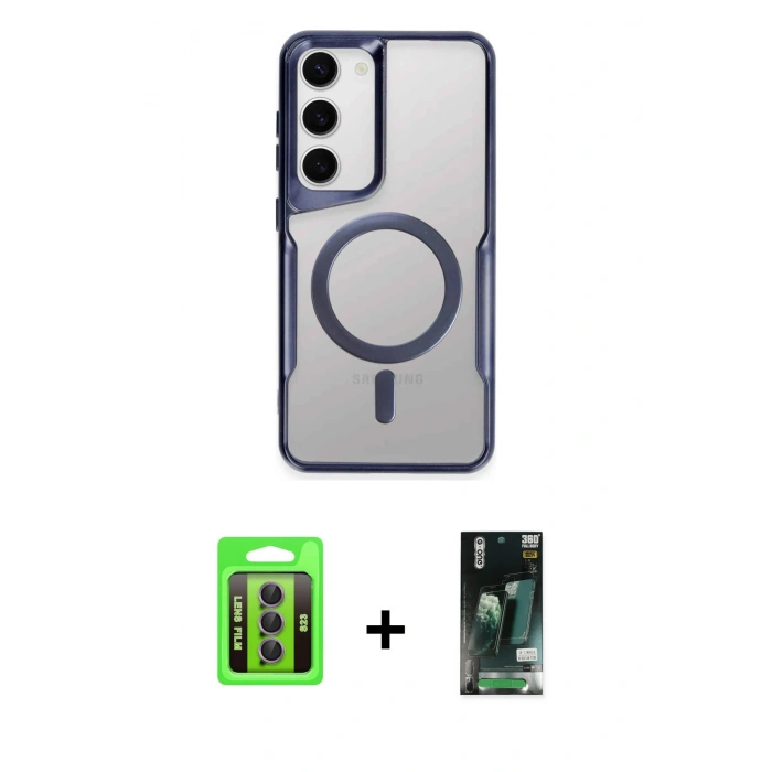 MARSİLYAN™- Galaxy S23 Kılıf Yadigar Klasik Özel Seri - Siyah 360 Mat Full Body Arka Koruyucu + Raze Metal Kamera Lens - MR