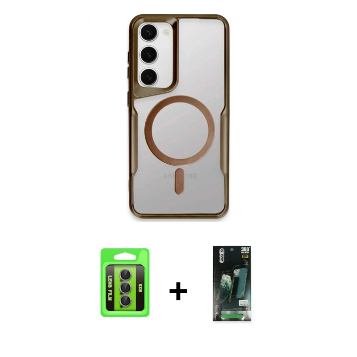MARSİLYAN™- Galaxy S23 Kılıf Yadigar Klasik Özel Seri - Siyah 360 Mat Full Body Arka Koruyucu + Raze Metal Kamera Lens - MR