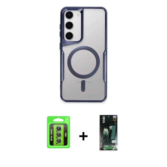 MARSİLYAN™- Galaxy S23 Kılıf Yadigar Klasik Özel Seri - Siyah 360 Mat Full Body Arka Koruyucu + Raze Metal Kamera Lens - YL