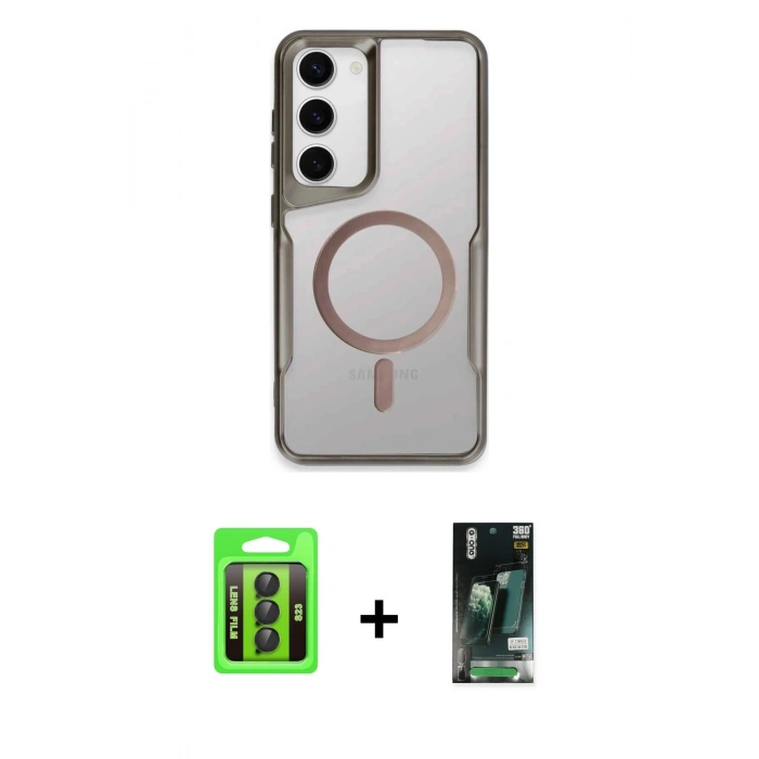 MARSİLYAN™- Galaxy S23 Kılıf Yadigar Klasik Özel Seri - Siyah 360 Mat Full Body Arka Koruyucu + Raze Metal Kamera Lens - SH