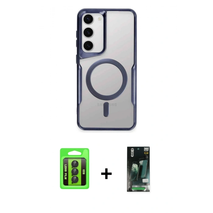 MARSİLYAN™- Galaxy S23 Kılıf Yadigar Klasik Özel Seri - Siyah 360 Mat Full Body Arka Koruyucu + Raze Metal Kamera Lens - SH