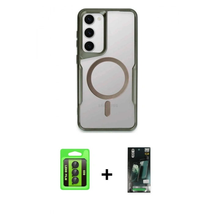 MARSİLYAN™- Galaxy S23 Kılıf Yadigar Klasik Özel Seri - Siyah 360 Mat Full Body Arka Koruyucu + Raze Metal Kamera Lens - SH