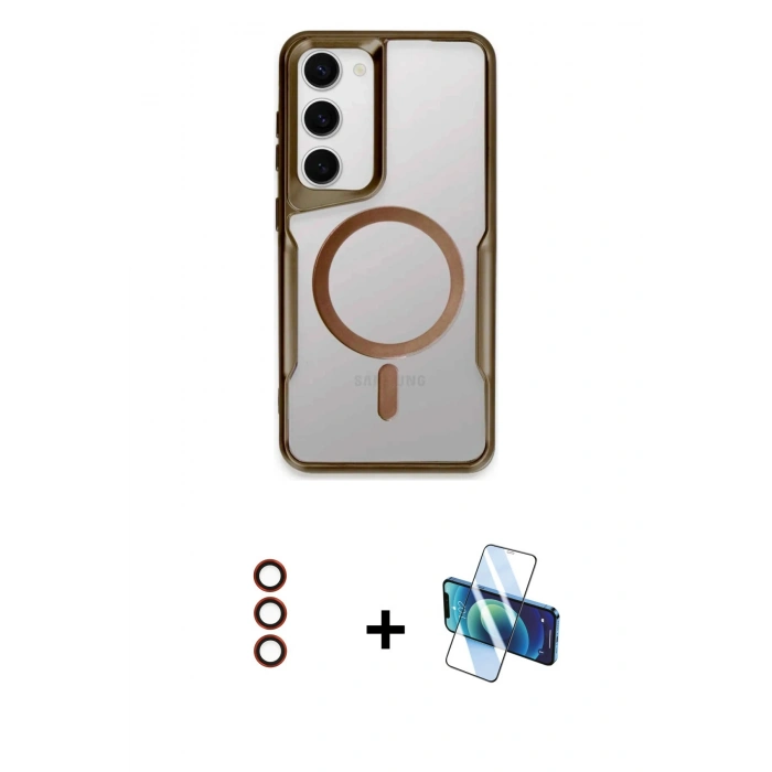 MARSİLYAN™- Galaxy S23 Kılıf Yadigar Klasik Özel Seri - Siyah 3D Antistatik Cam Ekran Koruyucu + Metal Kamera Lens - KI