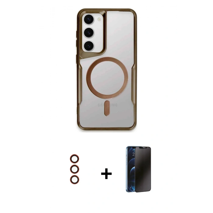 MARSİLYAN™- Galaxy S23 Kılıf Yadigar Klasik Özel Seri - Siyah 3D Antistatik Hayalet Cam Ekran Koruyucu + Metal Kamera Lens - KI