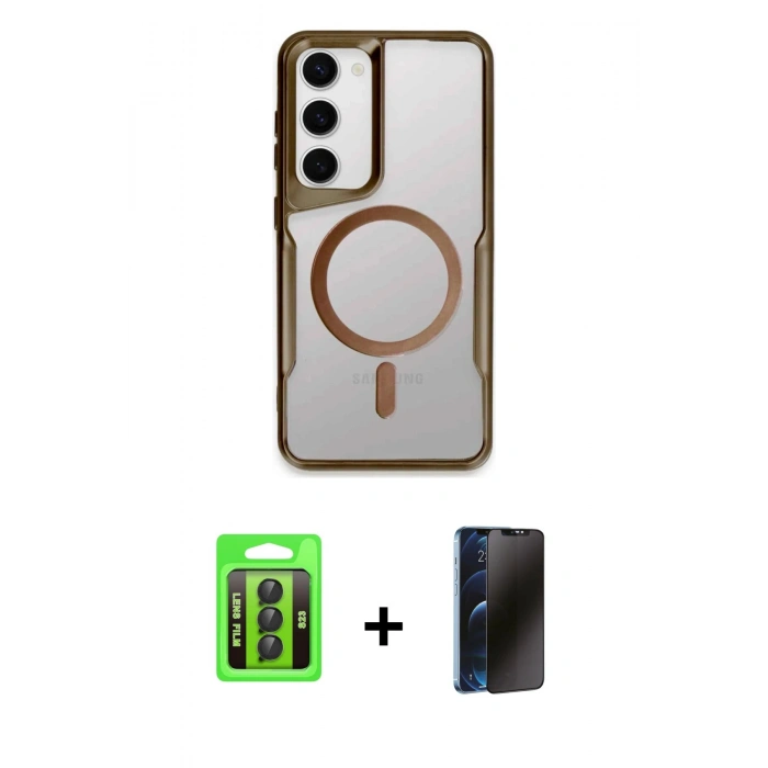 MARSİLYAN™- Galaxy S23 Kılıf Yadigar Klasik Özel Seri - Siyah 3D Antistatik Hayalet Cam Ekran Koruyucu + Raze Metal Kamera Lens - SH