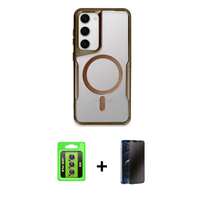 MARSİLYAN™- Galaxy S23 Kılıf Yadigar Klasik Özel Seri - Siyah 3D Antistatik Hayalet Cam Ekran Koruyucu + Raze Metal Kamera Lens - SI